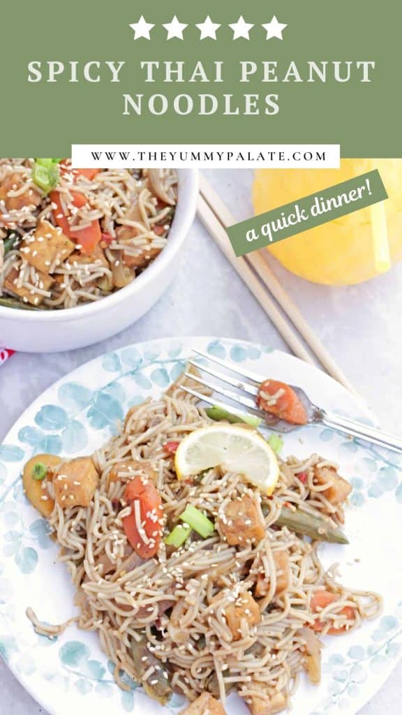 Noodles in a plate with text overlay
