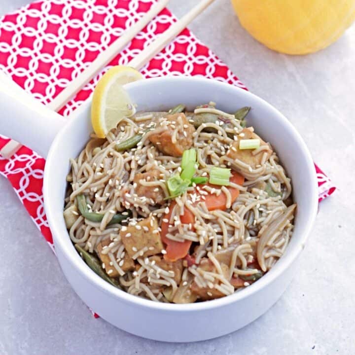Thai Peanut Noodles in white bowl
