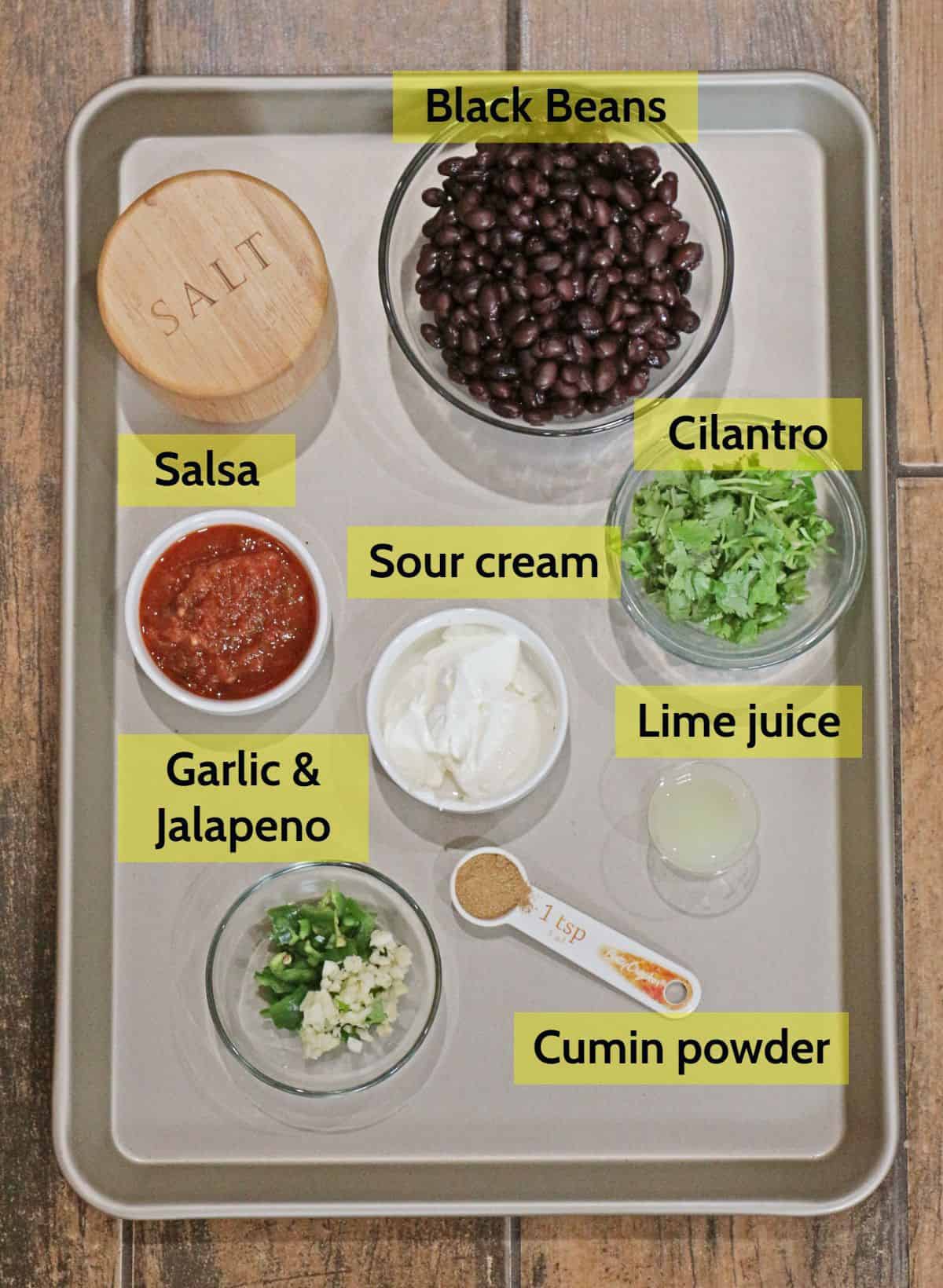 Ingredients needed to make black bean dip