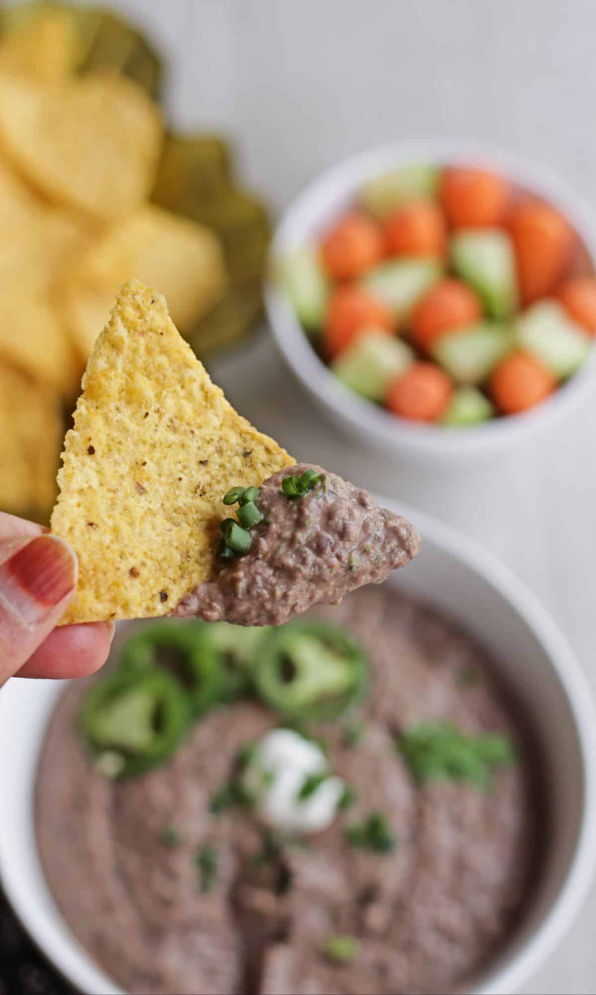 chips with dip scooped