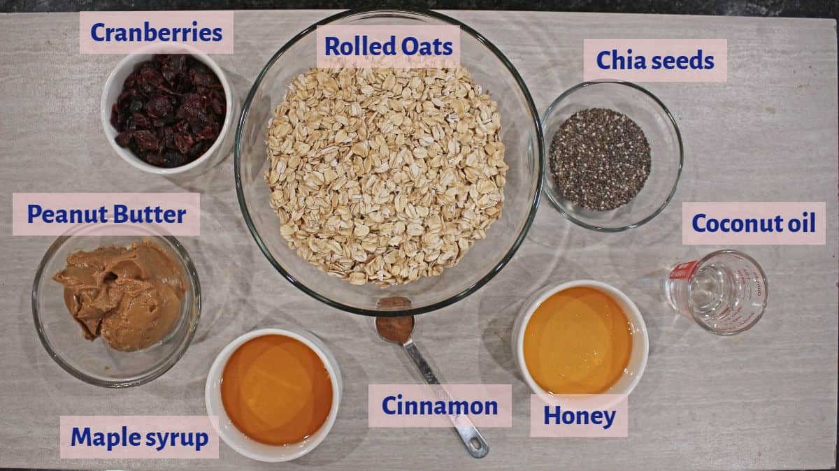 ingredients needed to make homemade peanut butter granola