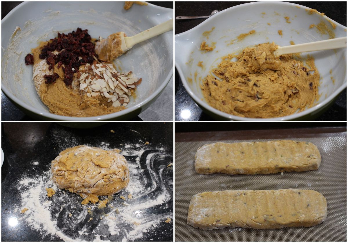 making biscotti dough and shaping them