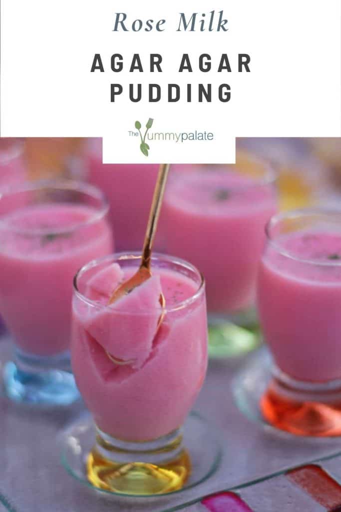 Agar Agar pudding with rose milk in small glass cups.