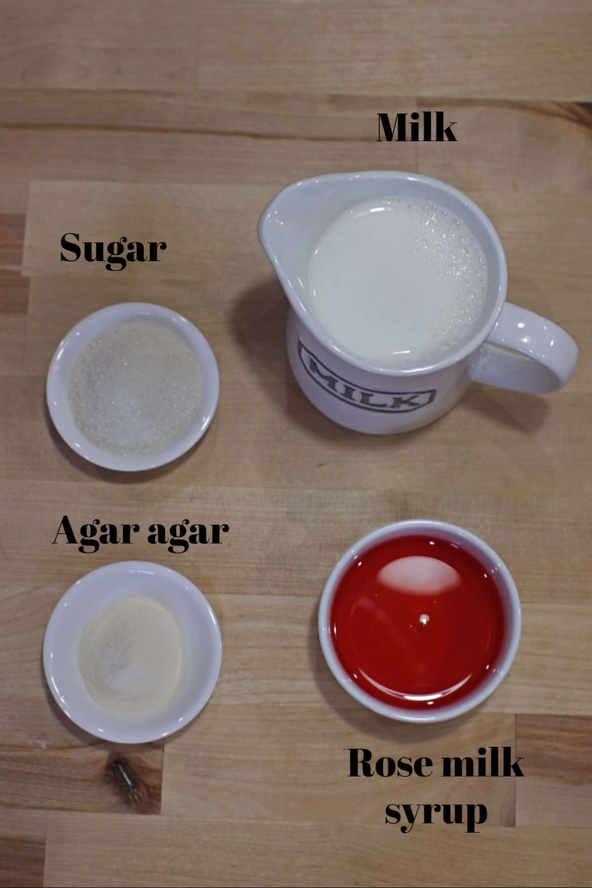 ingredients needed to make rose milk pudding