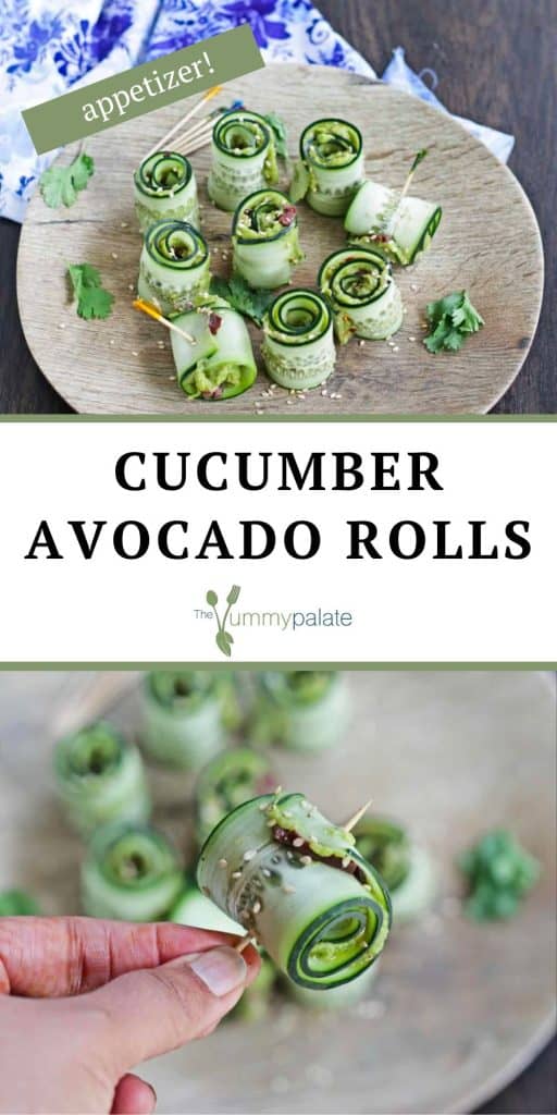 Cucumber and avocado rolls with pinterest text.