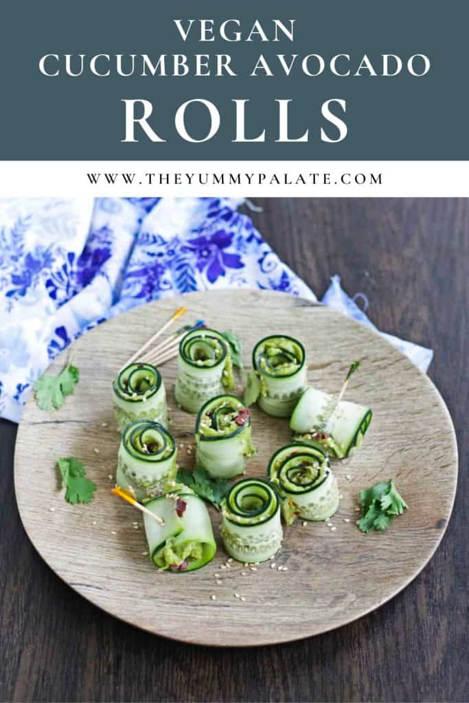 Cucumber and avocado rolls with pinterest text.