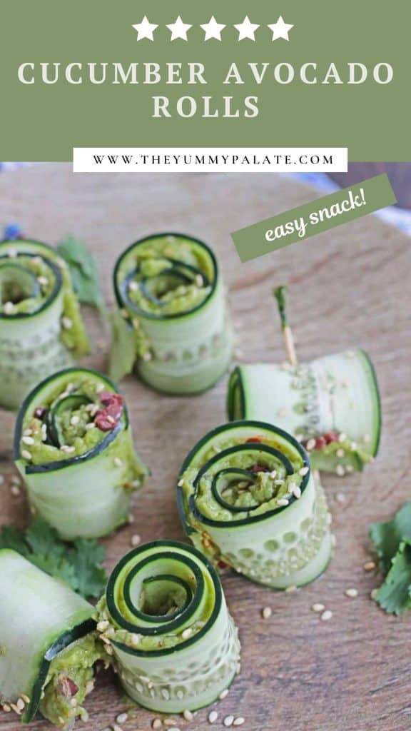 Cucumber and avocado rolls with pinterest text.