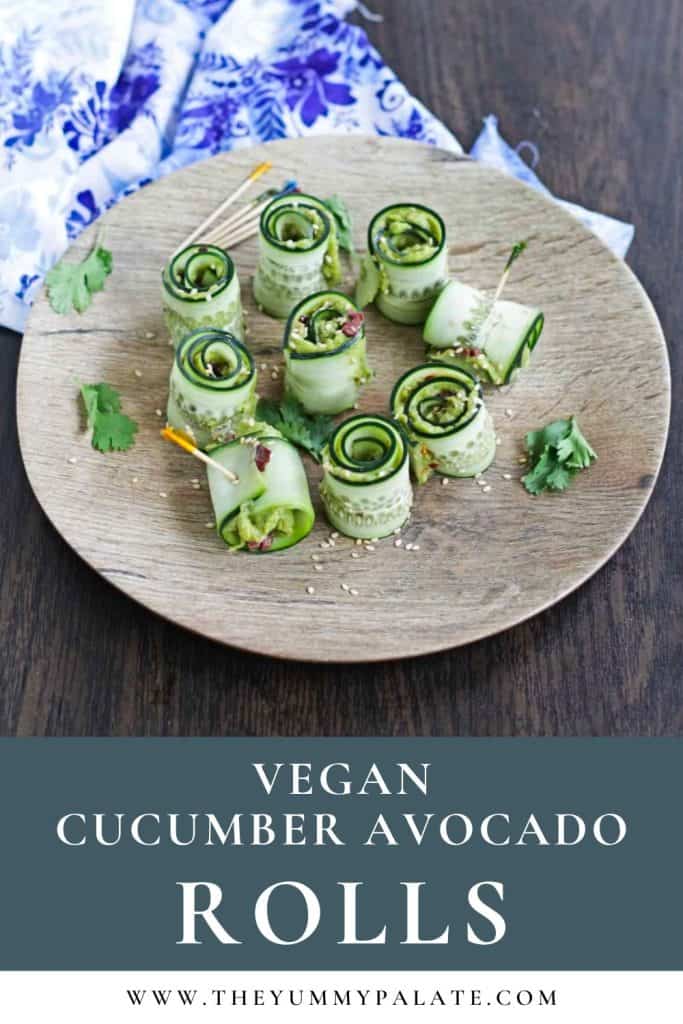 Cucumber and avocado rolls with pinterest text.
