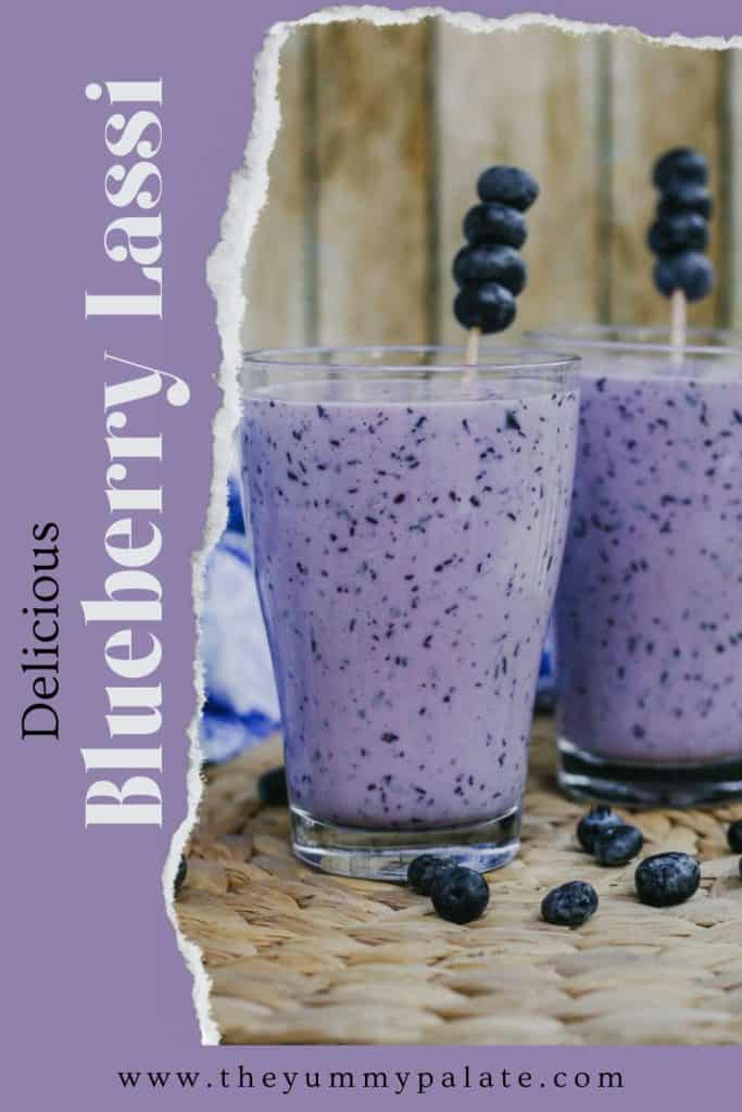 Blue Lassi drink with text on the side