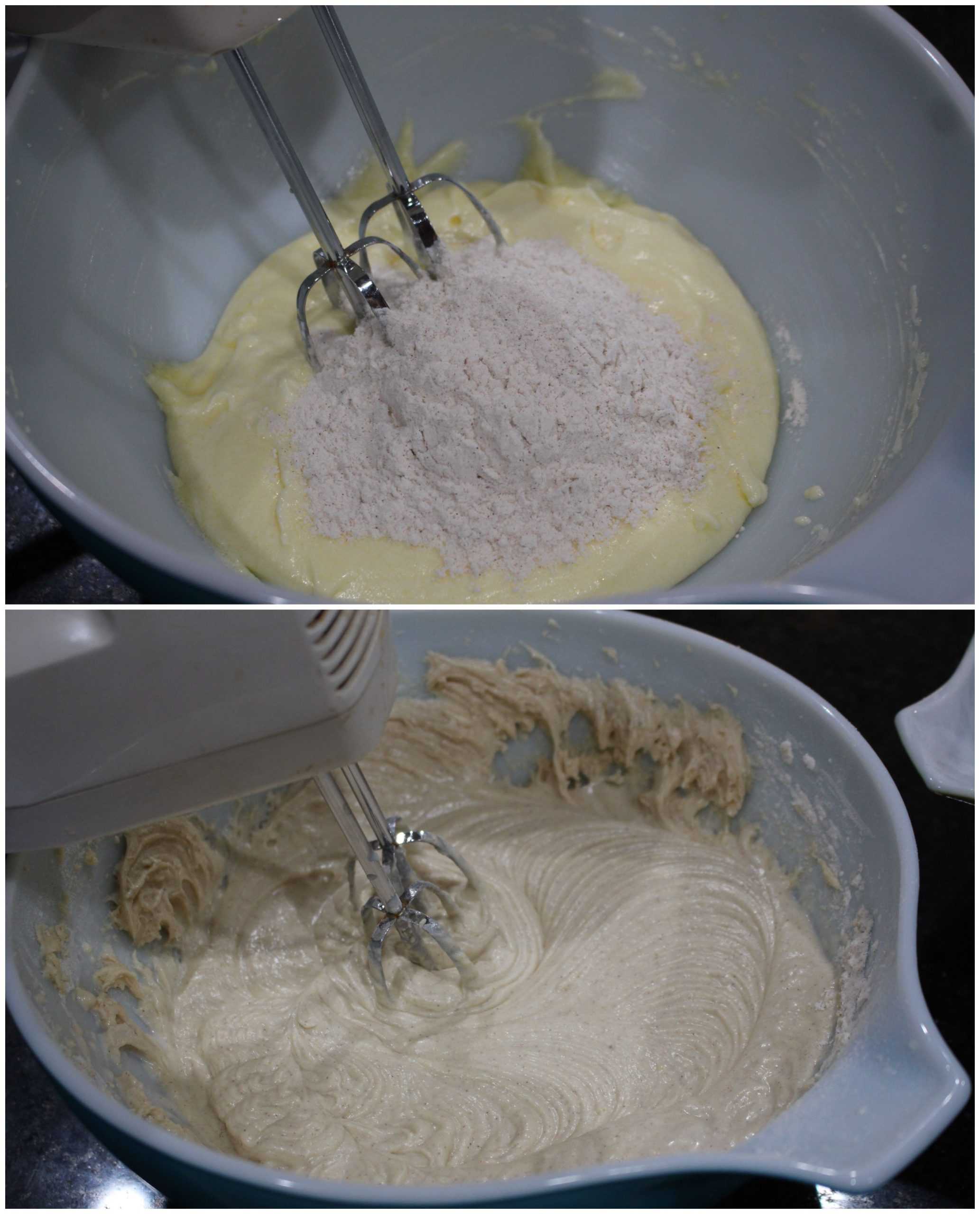 Making batter for muffins.