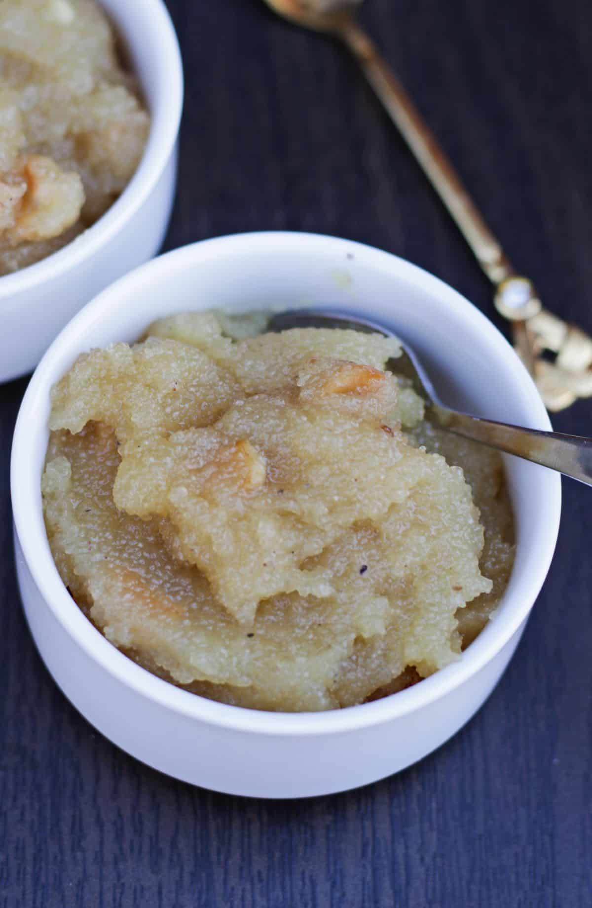 A bowl of apple kesari.