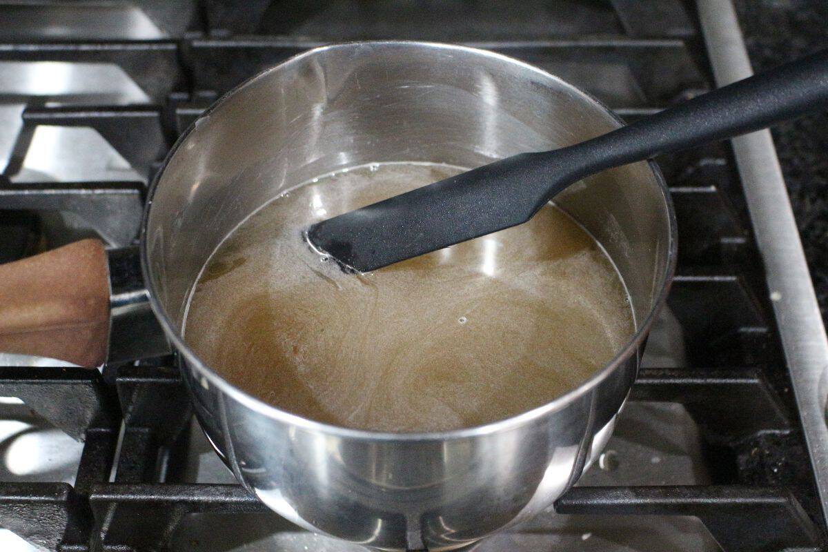 simple syrup in a saucepan.