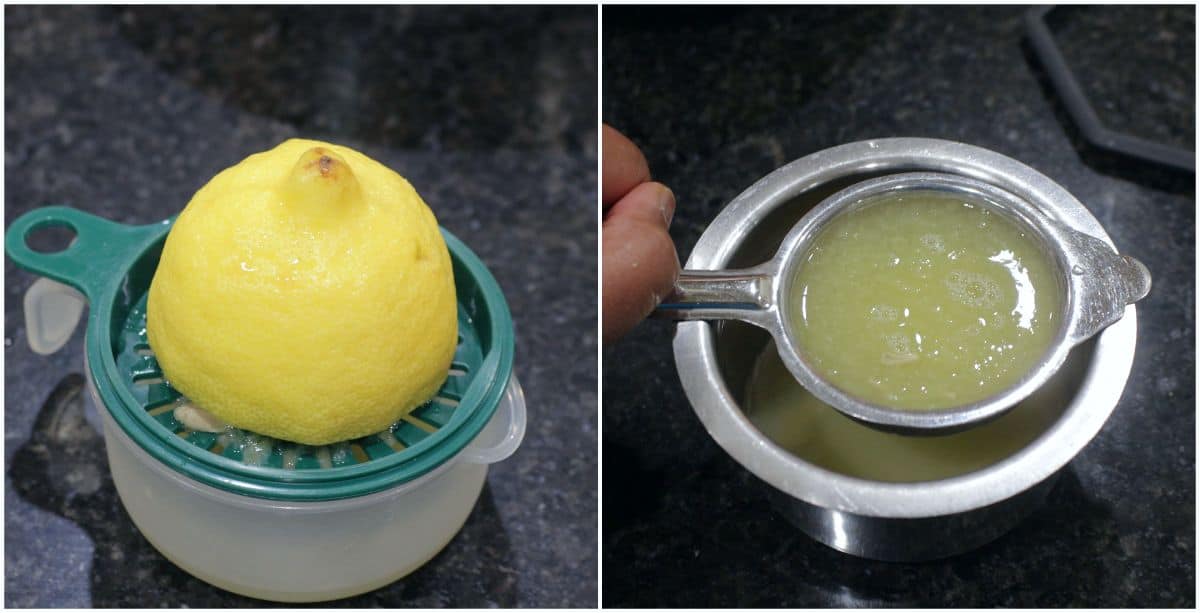 Squeezing lemon juice from lemon.