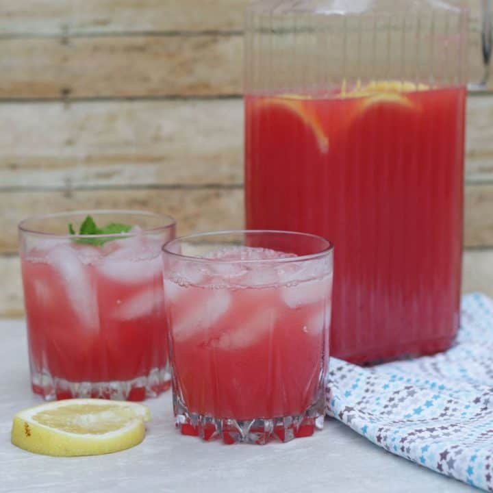 two glasses of watermelon lemonade.
