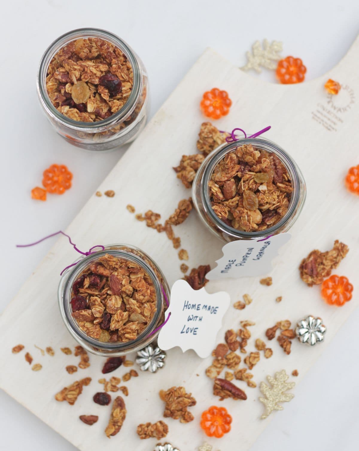 Pumpkin flavored granola in jars.
