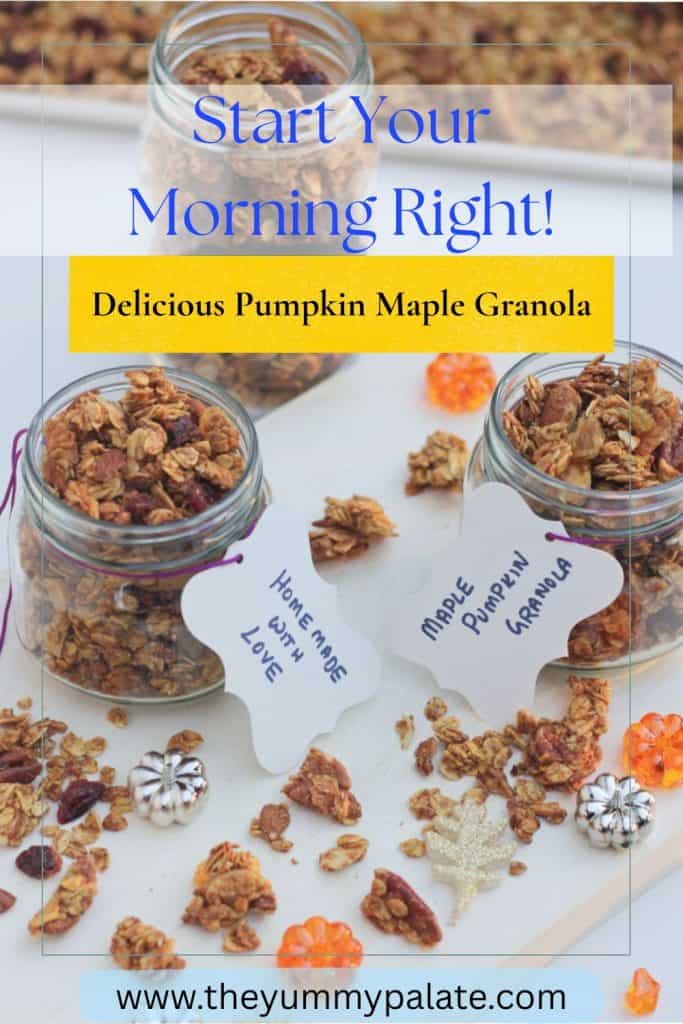 Pinterest image with text overlay for pumpkin maple granola.